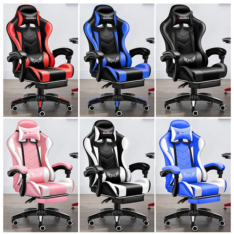Chaise de jeu ergonomique inclinable en cuir PU, dossier haut avec accoudoirs réglables et soutien lombaire pour bureau à domicile et cybercafé