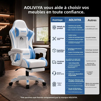 AOLIVIYA Gaming-Bürostuhl mit Liegefunktion, drehbar, höhenverstellbar, mit Rückenlehne und Fußstütze, für Zuhause, Computer, Internetcafé und E-Sports