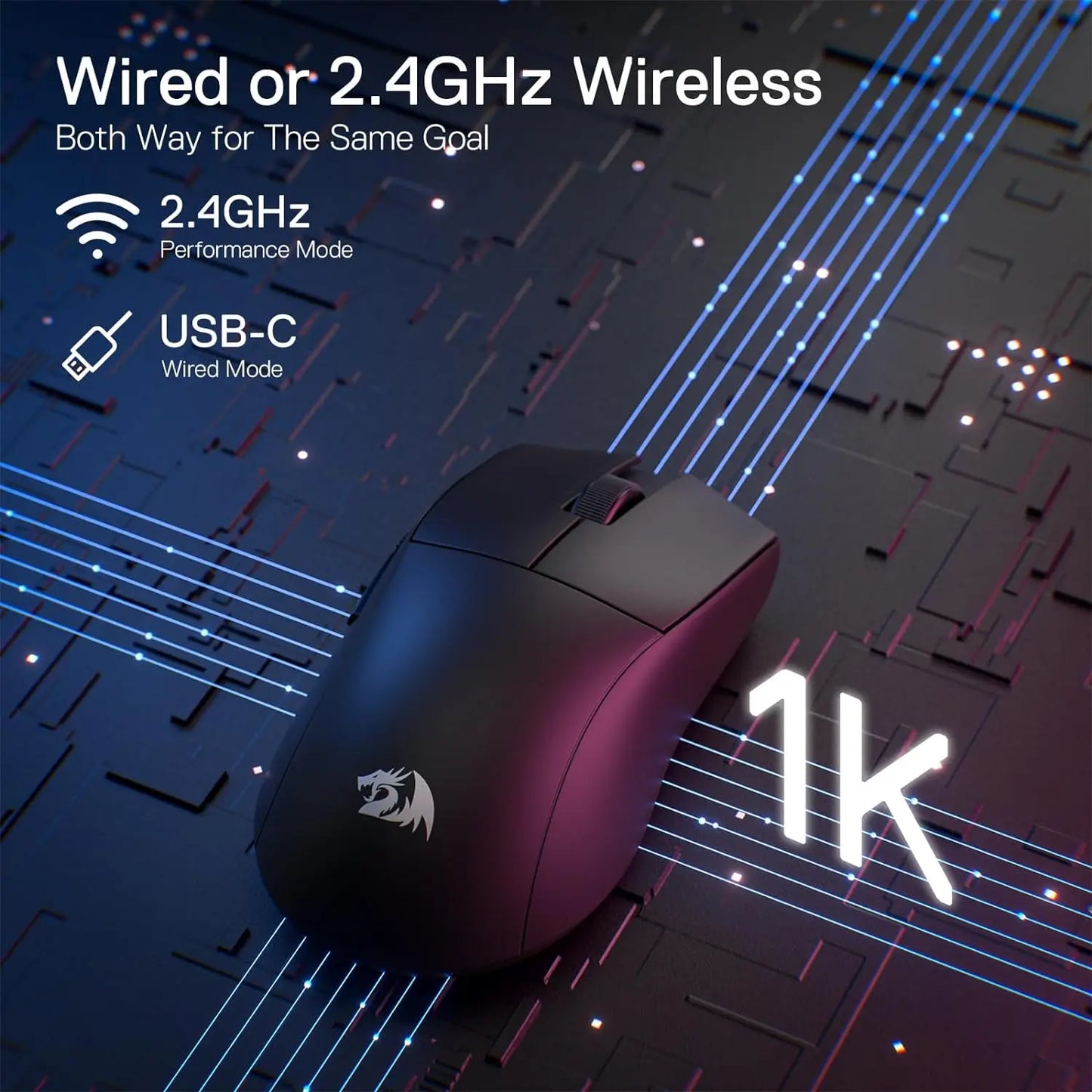 Bezdrátová herní myš Redragon M916, 49G ultralehká bezdrátová herní myš 8K DPI 2.4G s ergonomickým přirozeným úchopem