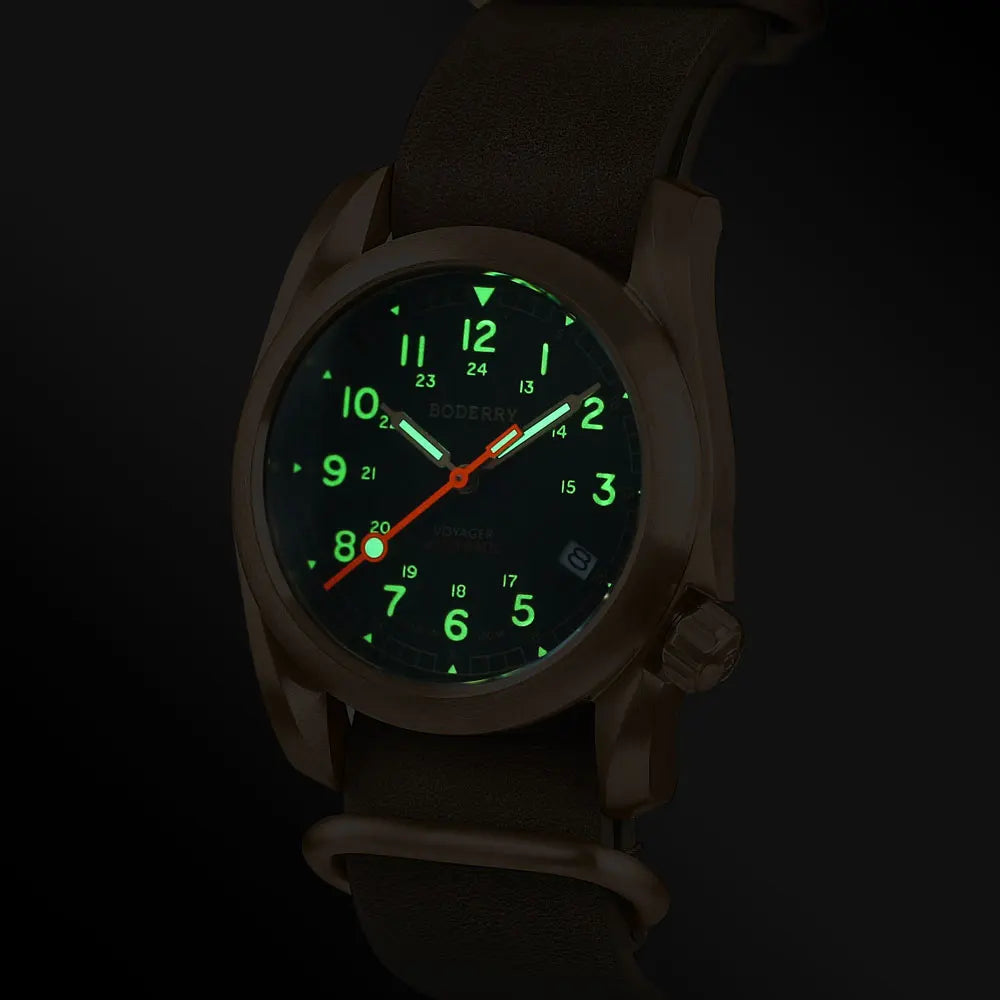 Boderry Field Watches Bronze Case Automatic Mechanical VOYAGER Watch Men's 100M Waterproof Clock Military Top Brand Wristwatch