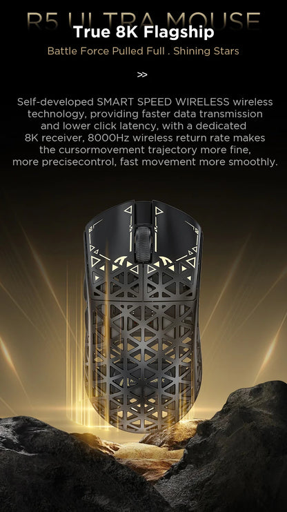 ATTACK SHARK R5 ULTRA Wireless Gaming Mouse - 8K Polling,PAW3950MAX Sensor,42,000 DPI,Carbon Fiber Ultra-Light for Pro Esport