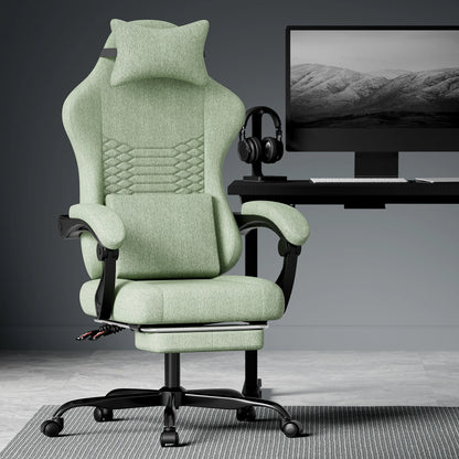 Dark Gray Fabric Gaming Chair Ergonomic Racing Office Chair with Massage, Footrest, Adjustable Headrest & Lumbar Support for PC Gaming