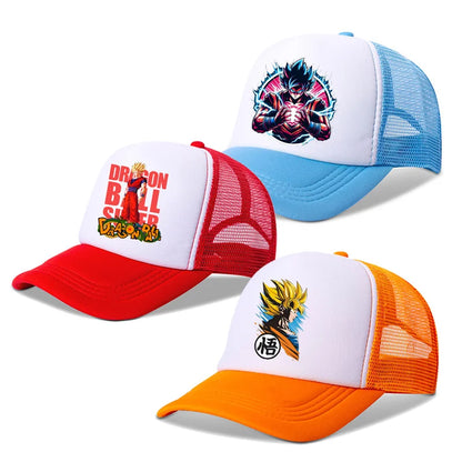 Baseballová čepice Dragon Ball s potiskem z anime, prodyšná čepice s kšiltem, kreslená postavička Goku, letní sportovní čepice typu snapback, síťovaná sluneční čepice, dárek pro děti