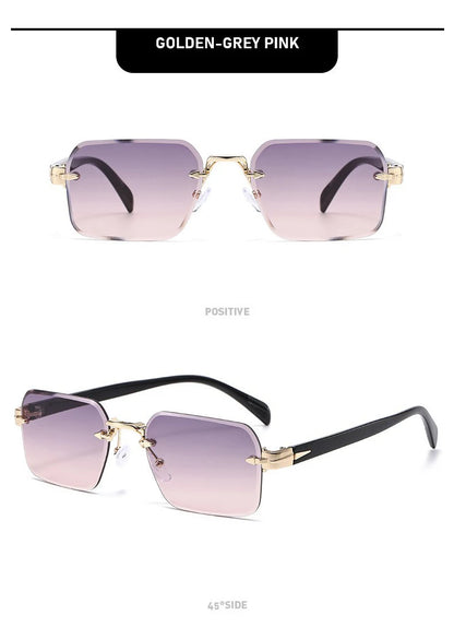 Luxury Rimless Sunglasses, Metal Hinge Exquisite Craftsmanship, Gradient Lenses Sun Protection Sunglasses 823