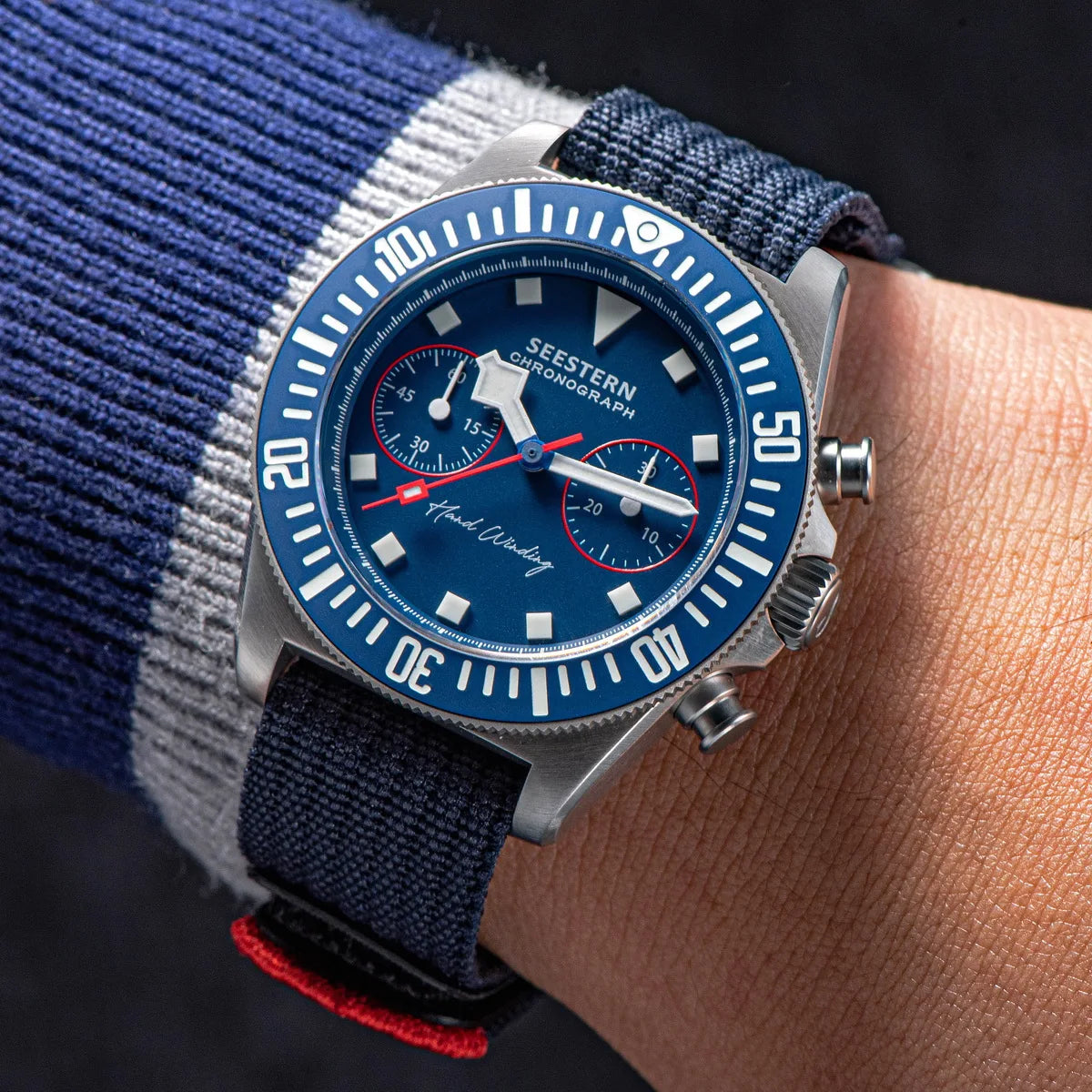 Cronógrafo SEESTERN para homem com movimento mecânico Tianjin ST1901, vidro de safira, bracelete de nylon, autocolante, luminoso, esqueleto