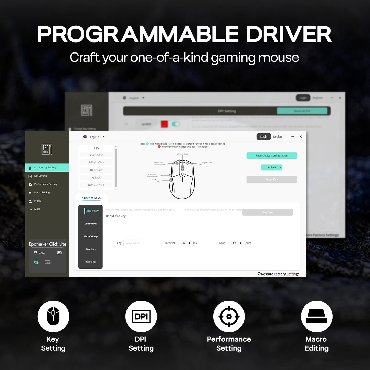 EPOMAKER Click Lite Wired/BT/2.4GHz Wireless Gaming Mouse PAW3311 Sensor 800 to 24000 DPI with 500mAh Battery for PC/Mac/Linux