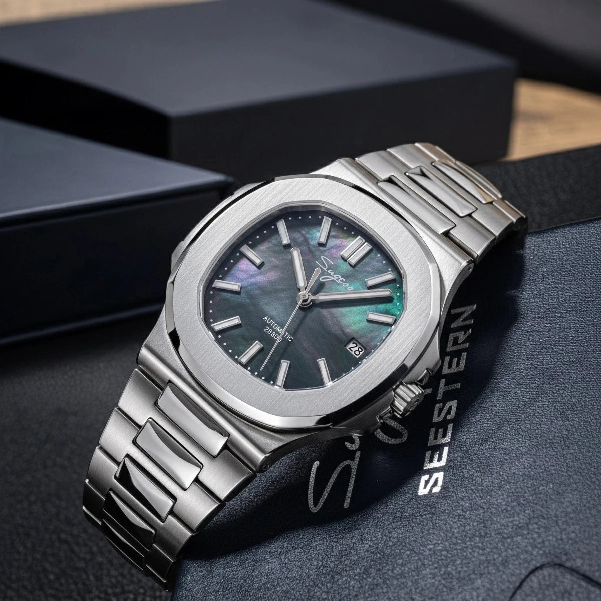 Reloj de hombre Sugess automático mecánico, movimiento Miyota 9015, esfera MOP, luminoso, resistente al agua 5bar, brazalete de lujo S466