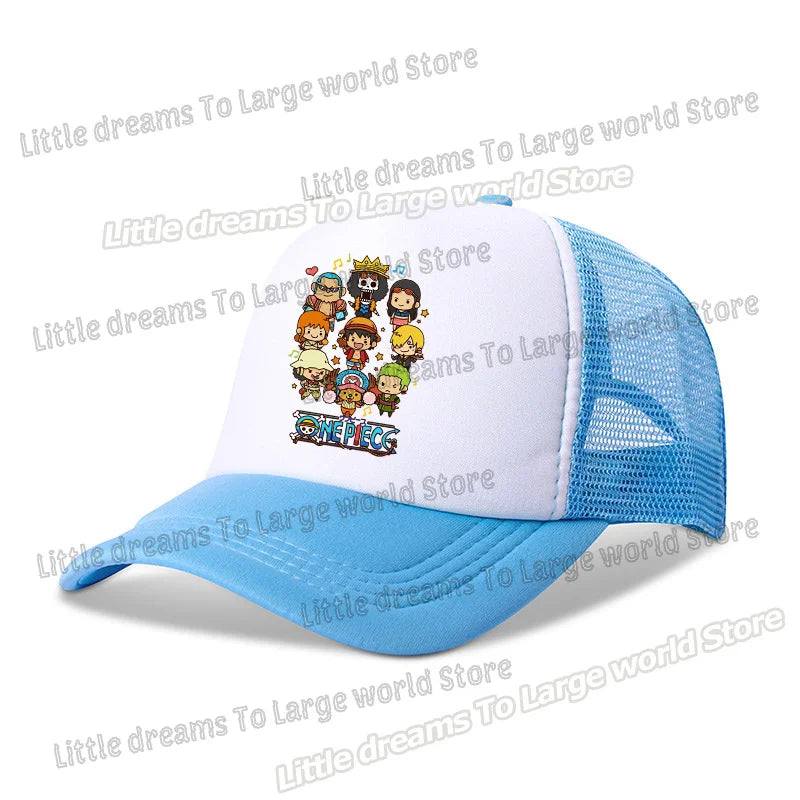 One Piece Baseball Cap Kids Anime Printed Adjustable Mesh Hat Visors Peaked Caps Sunshade Hats Outdoor Headwear Accessories Gift