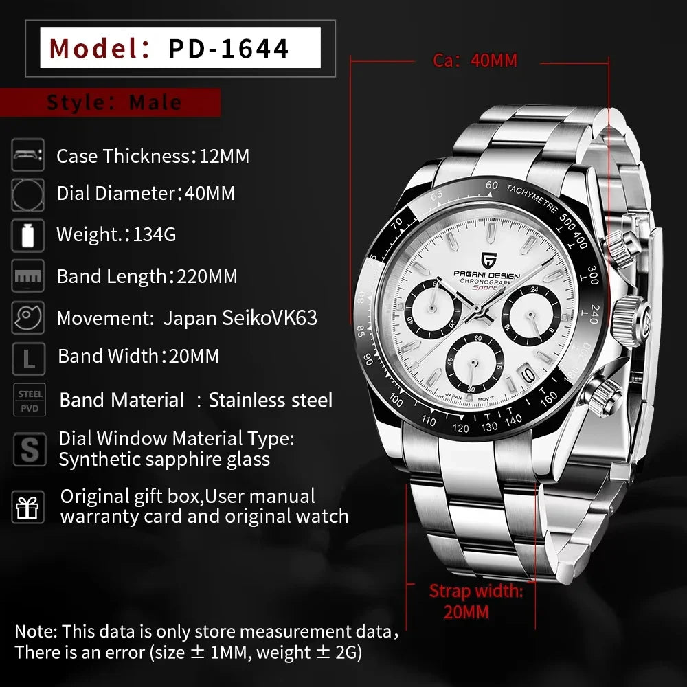 Novo PAGANI DESIGN PD1644 Relógio de Luxo para Homem em Quartzo com Data Automática, Cronógrafo Desportivo de Pulso, Impermeável 100m, Presente para Homem