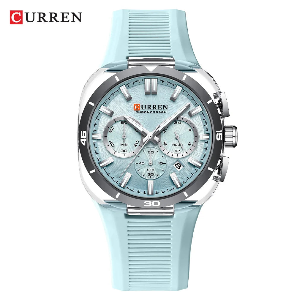 Herrenuhr CURREN – Neues Luxusmodell mit Quarzwerk, Silikonarmband, sportlichem Design, multifunktional, wasserdicht, beleuchtet, mit Datumsanzeige und Stoppuhr.