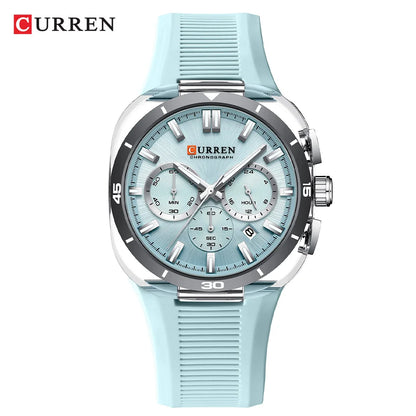 Herrenuhr CURREN – Neues Luxusmodell mit Quarzwerk, Silikonarmband, sportlichem Design, multifunktional, wasserdicht, beleuchtet, mit Datumsanzeige und Stoppuhr.