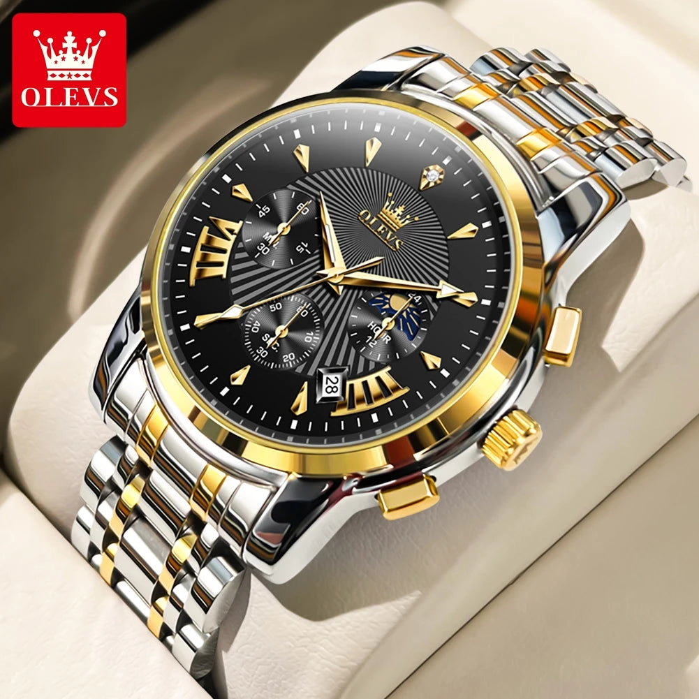 OLEVS Brand Fashion Red Watch For Men Luxury Sport Waterproof Stainless Steel Chronograph Quartz Watches Mens Relogio Masculino