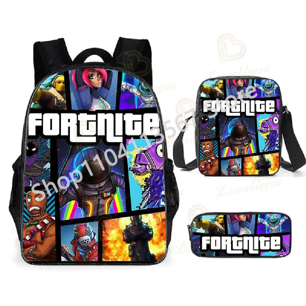 Fortnite Kids 3pcs Backpack Set Women Backpacks Office Stationary for Teenage Girls Boys Laptop Backpack Casual Travel Rucksack