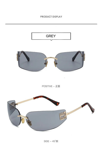 New Frameless Curved Metal Square Sunglasses Women Rimless Cutting Personality Glasses Fashion Brand Design Y2K Punk Sun Glasses