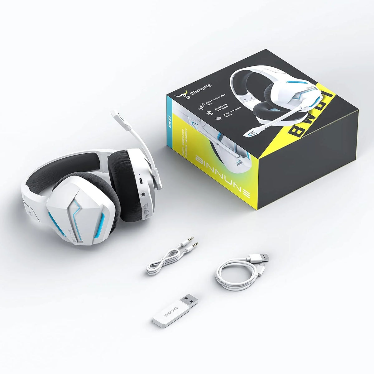 BINNUNE BW01 Casque Gaming Sans Fil 2.4GHz pour PS5 PS4 PC, Bluetooth 5.3 avec 120 Heures d'Autonomie et Micro à Réduction de Bruit