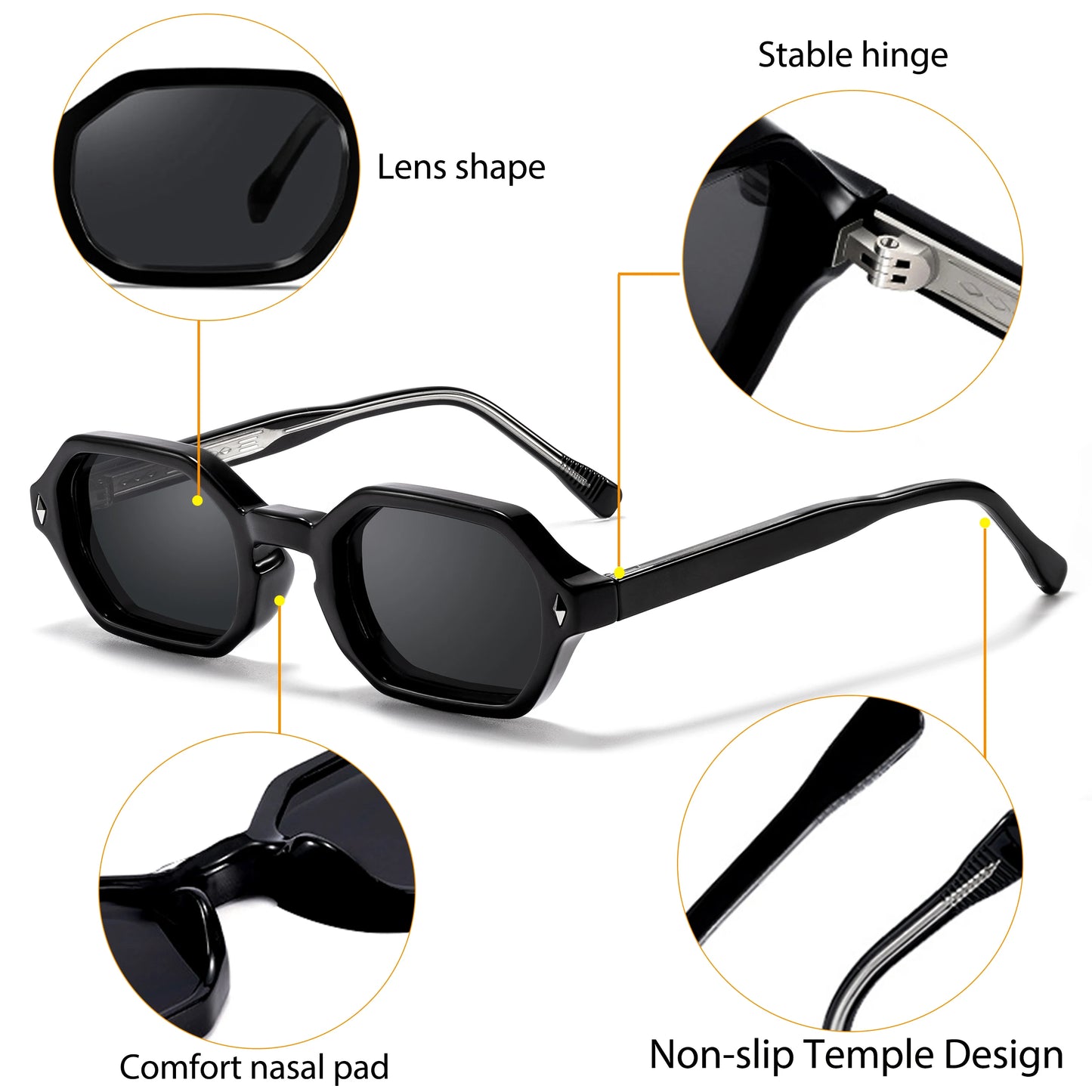 CATERSIDE Polygon Sunglasses Fashion Men Small Frame Gradient Lens Sun Glasses for Summer Beach Party Ideal Choice for Gifts