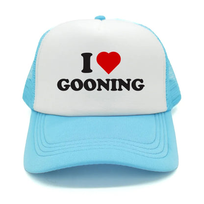 Забавни бейзболни шапки „I Love Gooning“ – готини летни мъжки шапки от мрежа, хумористични шапки тип „тракър“, унисекс шапки от мрежа за външни дейности MZ-080