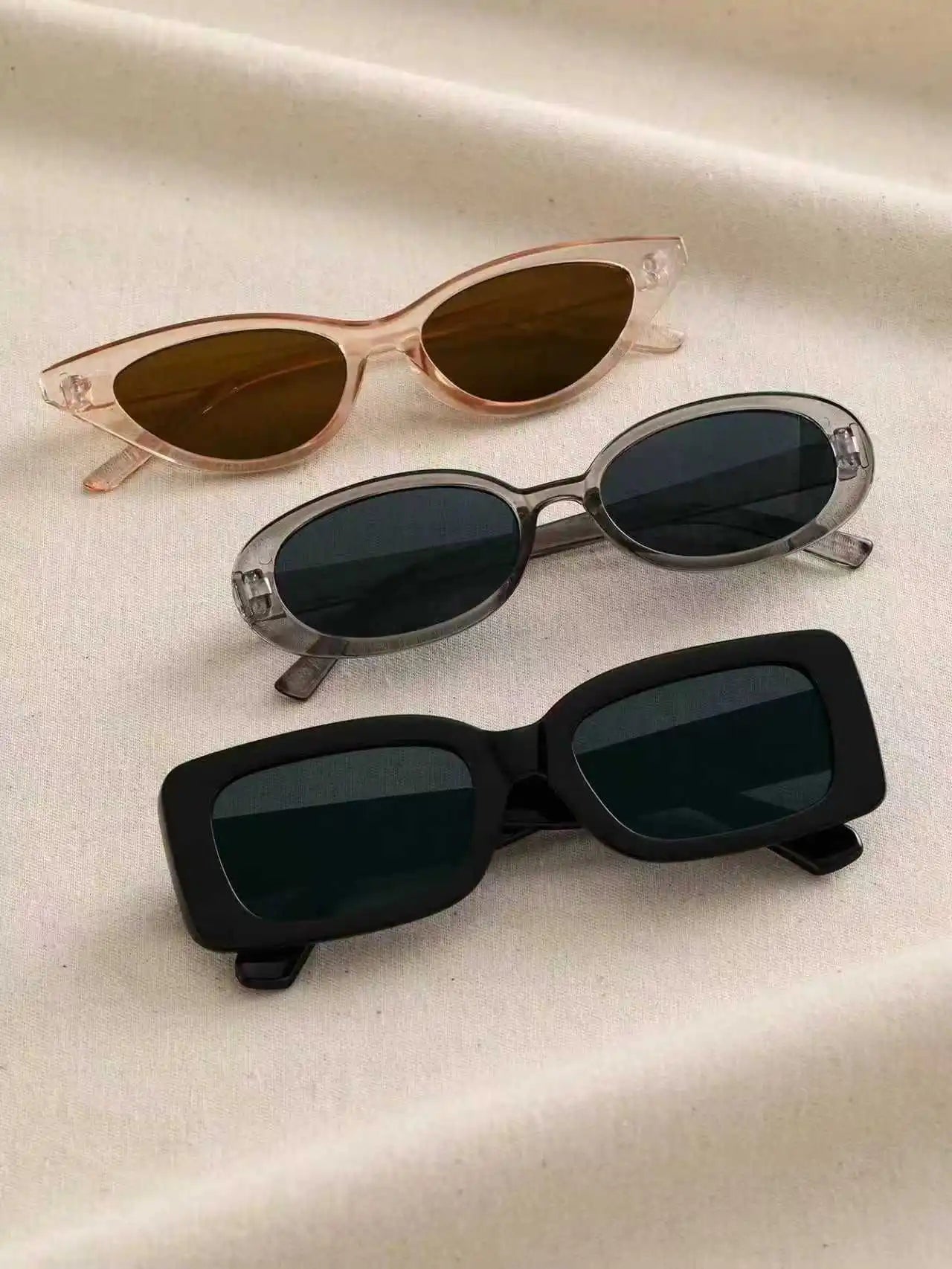 3Pcs Classic Retro Fashion Cat Eye&Round&Square Plastic Frame Fashion Sunglasses Unisex Sunglasses for Outdoor Use,Party