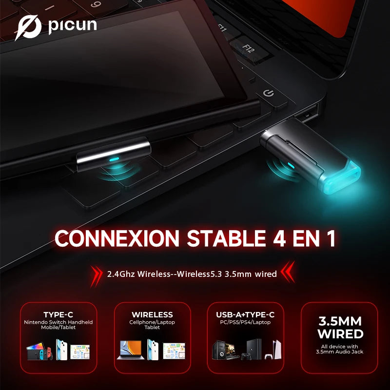 Auriculares gaming inalámbricos Picun G2 Bluetooth 5.3 – Sonido envolvente 7.1, micrófono ENC, batería de 100H y baja latencia para PC, PS5, PS4, Switch y móviles