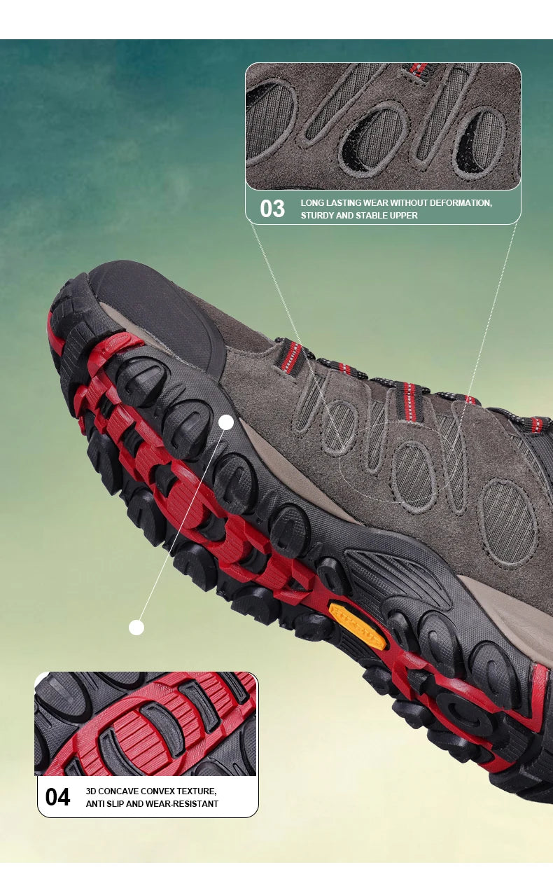 HIKEUP Hiking Shoes Mens Winter Climbing Trekking Sneakers for Men Leather Breathable Outdoor Anti-skid Sports Work Man Shoes