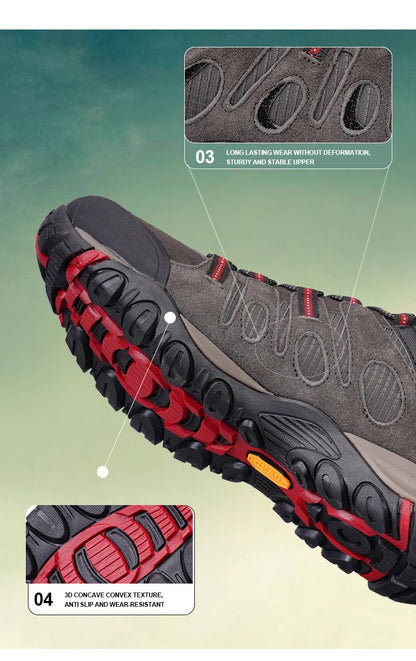 HIKEUP Hiking Shoes Mens Winter Climbing Trekking Sneakers for Men Leather Breathable Outdoor Anti-skid Sports Work Man Shoes