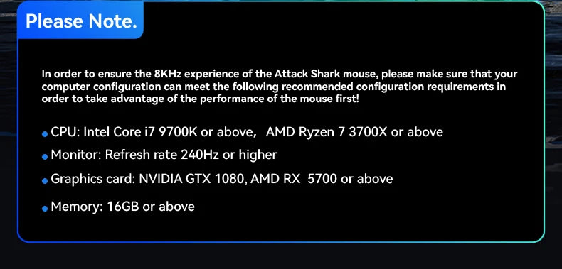 ATTACK SHARK R6 PAW3950MAX bezdrátová herní myš, polling 8Khz, ultralehká 39g, MCU Nordic 52840, optické mikrospínače Omron