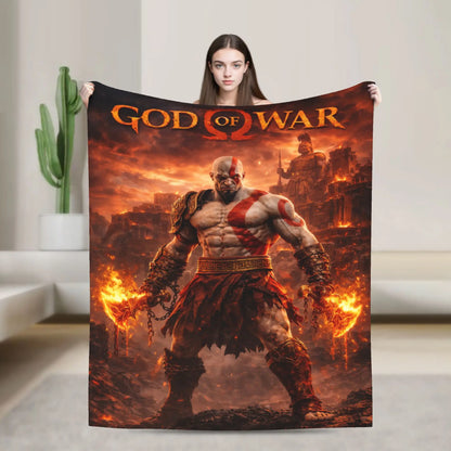 God of War Games Kratos Cartoon Flannel Blanket  Super Soft Throw Blanket for Couch Bed Travel Street Trend Bedspread Sofa Bed