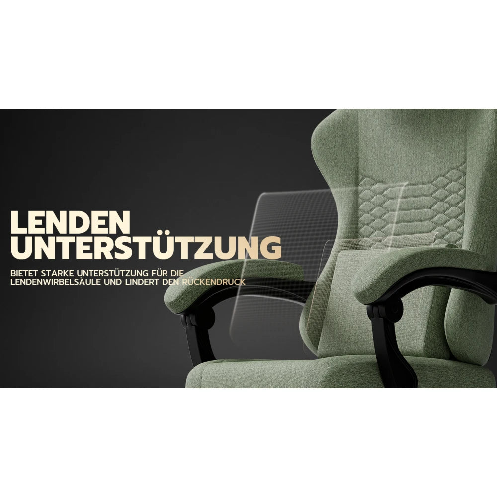 Gaming Chair Fabric Office Chair, Massage Gaming Chair with Headrest, Ergonomic Racing Gaming Seat with Footrest, for Relaxing