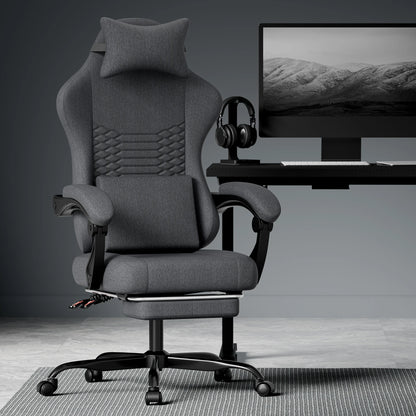Dark Gray Fabric Gaming Chair Ergonomic Racing Office Chair with Massage, Footrest, Adjustable Headrest & Lumbar Support for PC Gaming