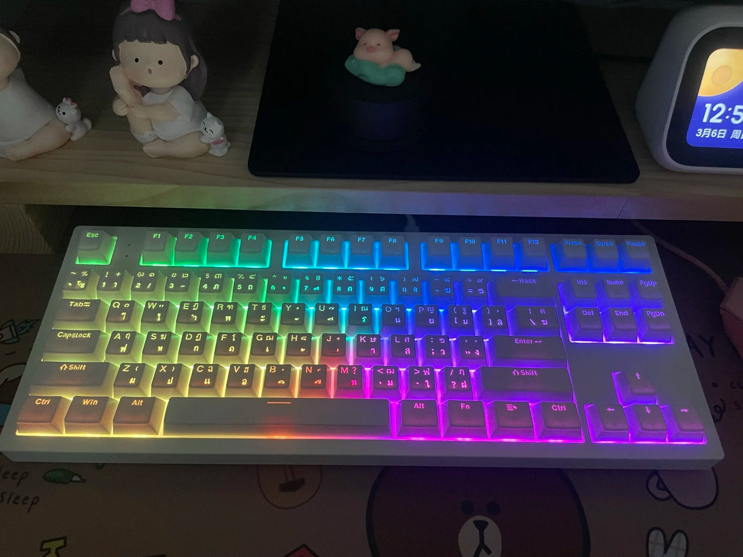 104 Tasten Koreanische, französische, russische, spanische und deutsche hintergrundbeleuchtete Tastenkappen für mechanische Tastaturen mit MX-Switches, OEM-Profil, ABS-Keycaps, DIY