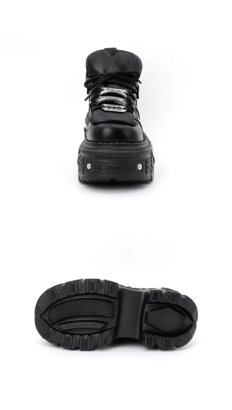 Damskor i punkstil, snörning, klackhöjd 6 cm, platåskor, gotiska ankelstövlar för kvinnor, rockstövlar, metalldekor, damsneakers