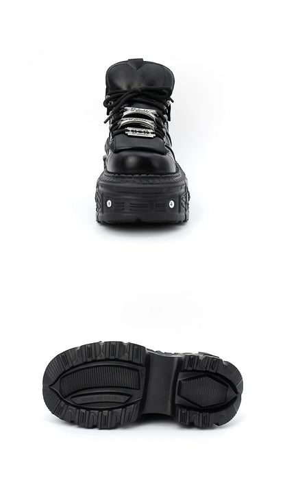 Damskor i punkstil, snörning, klackhöjd 6 cm, platåskor, gotiska ankelstövlar för kvinnor, rockstövlar, metalldekor, damsneakers
