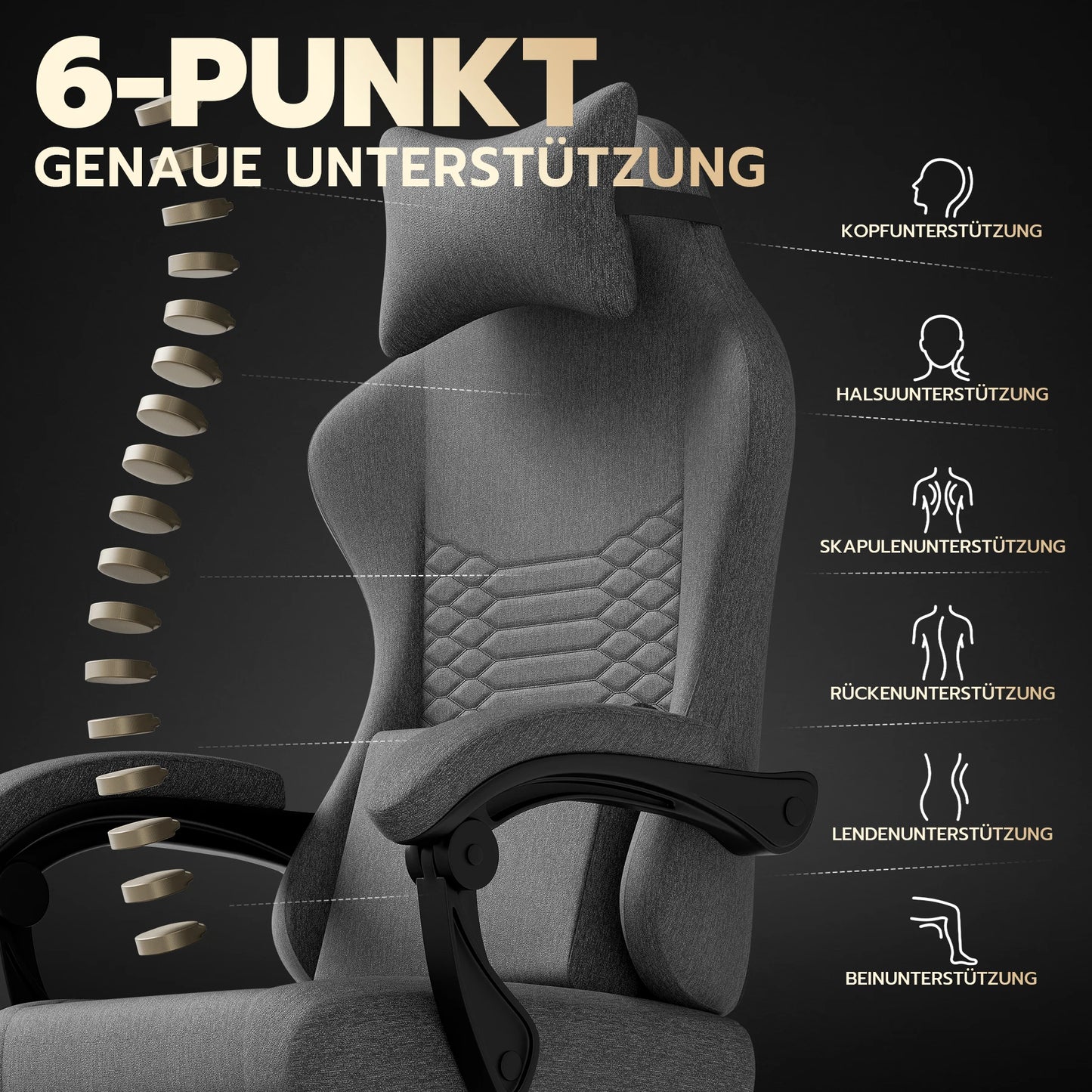 Dark Gray Fabric Gaming Chair Ergonomic Racing Office Chair with Massage, Footrest, Adjustable Headrest & Lumbar Support for PC Gaming