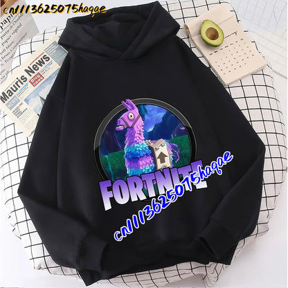 FORTNITED Sweat-shirt pullover com capuz de manga comprida para criança, menina e menino, streetwear, moda anime, roupa infantil, top para bebé, presente