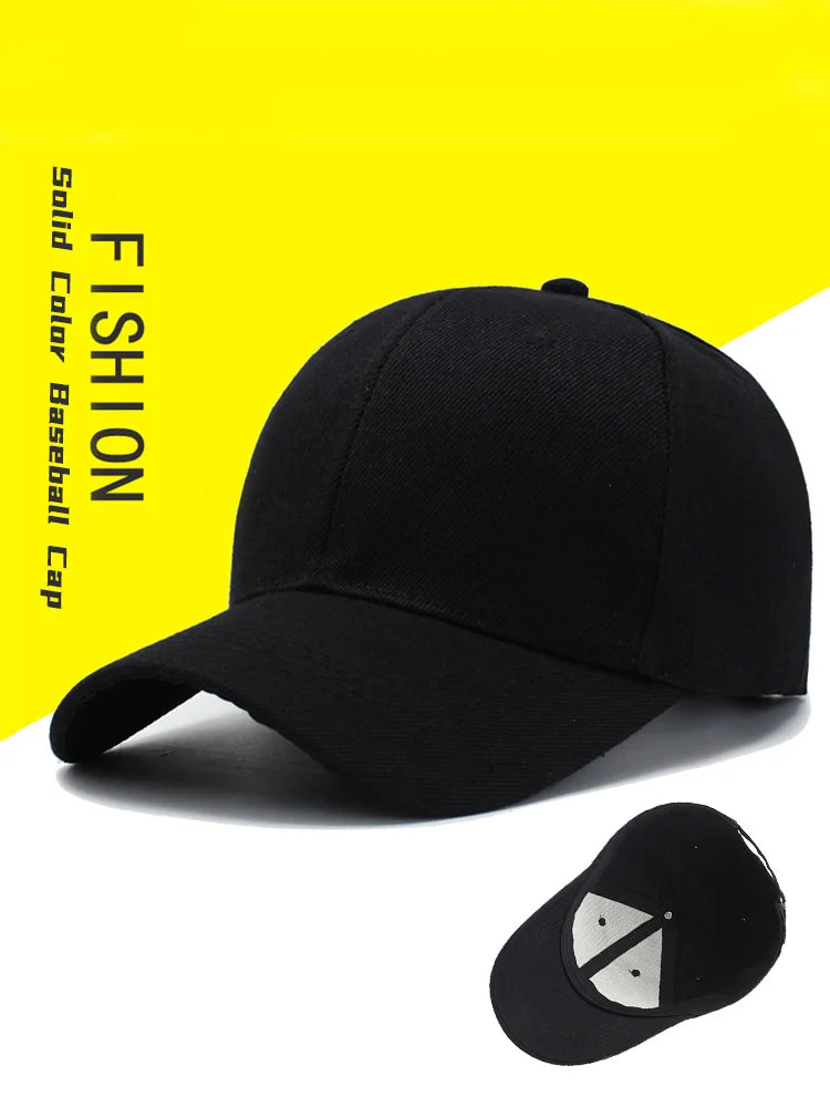 Schwarze Cap in Uni-Farbe – Baseballcap, Snapback, Casquette, Fitted Cap, lässige Gorras, Hip-Hop-Dad Hat für Herren und Damen, unisex