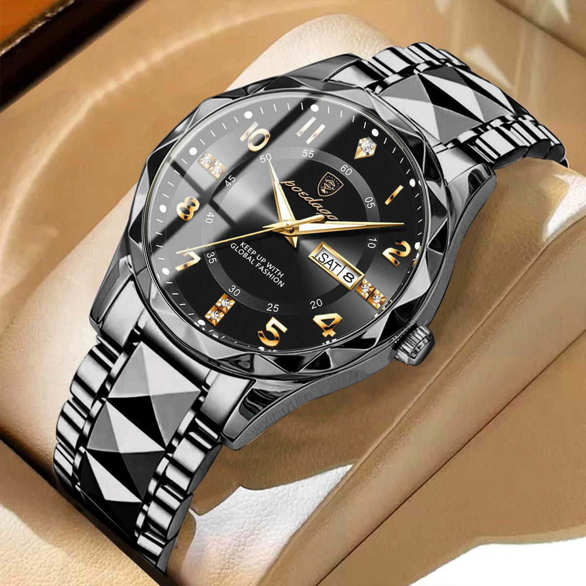 Montre homme POEDAGAR Fashion Luxury, étanche, lumineuse, à quartz, bracelet en acier inoxydable, date et jour de la semaine, style décontracté.
