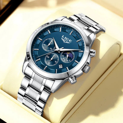 Montre pour homme LIGE – Chronographe à quartz de luxe, étanche (3 bars), avec aiguilles luminescentes