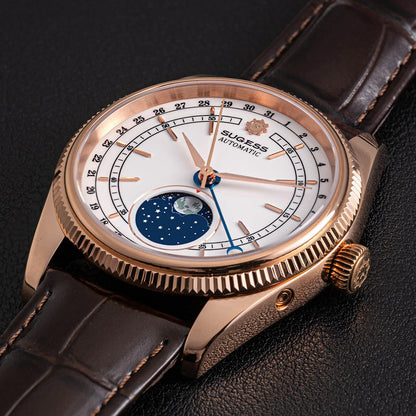 Sugess 40mm Watch of Men Moonphase Automatic ST2108 Movement Sapphire Crystal Mechanical Wristwatches Waterproof Date 2024 New