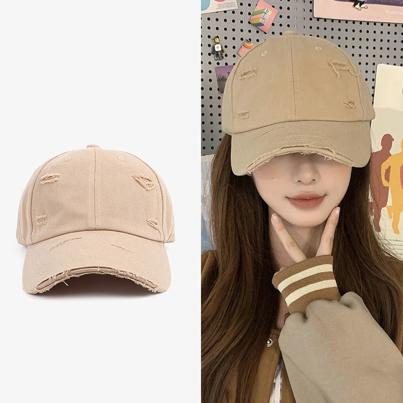 Gorra de pico de pato con ala curvada, versátil, de estilo hip-hop, con personalidad retro y efecto desgastado, para hombre y mujer, nueva colección primavera-verano
