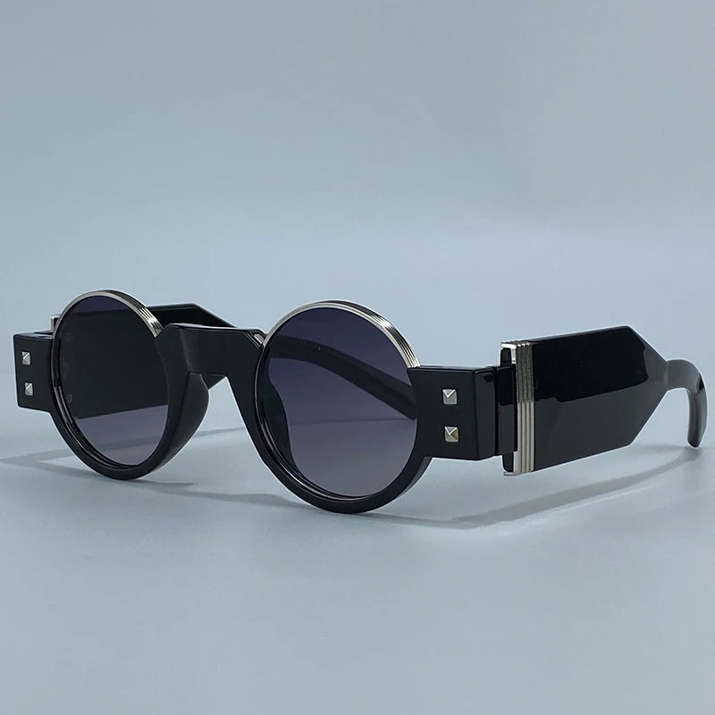 Y2K Punk Gothic Round Sunglasses Men 2026 Luxury Brand Steampunk Wide Temple Thick Frame Sun Glasses For Male Retro Cool Shades
