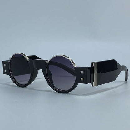 Y2K Punk Gothic Round Sunglasses Men 2026 Luxury Brand Steampunk Wide Temple Thick Frame Sun Glasses For Male Retro Cool Shades