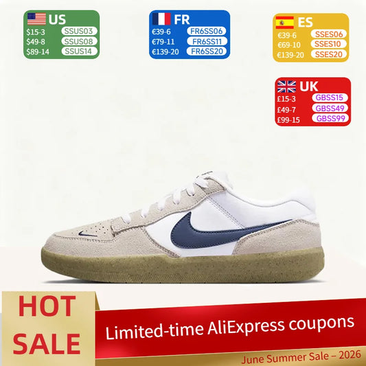 Nike SB Force 58 Gevoerde, ademende, duurzame premium lage skateschoenen, unisex, grijs, wit, blauw, CZ2959-100