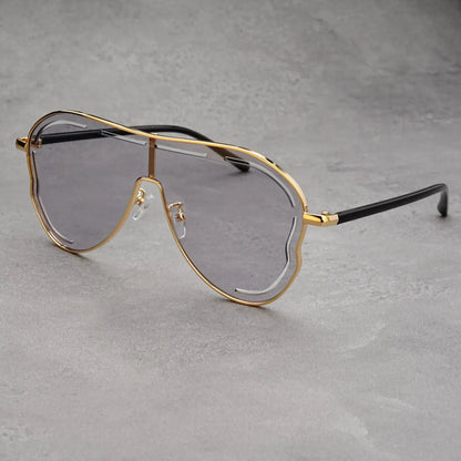Oversized One-Piece Pilot Sunglasses Women Big Frame Luxury Brand Butterfly Shaped Sun Glasses For Ladies Shield Eyewear Shades