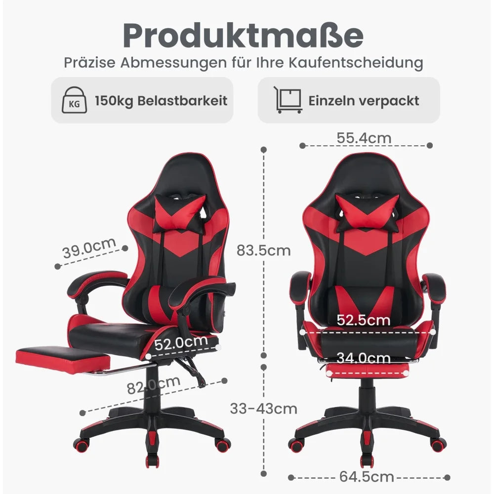 Ergonomic Rotating Gaming Chair, 360° Reclining Office Chair, Pivoting, Height-Adjustable, Footrest, Headrest