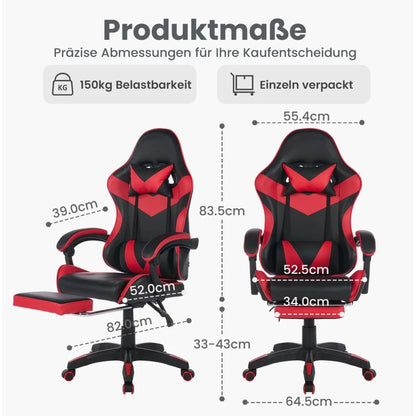 Ergonomic Rotating Gaming Chair, 360° Reclining Office Chair, Pivoting, Height-Adjustable, Footrest, Headrest