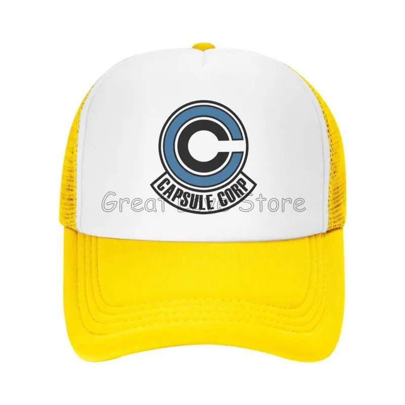 „Capsule Corp“ tinklinės beisbolo kepurės, unisex, hip-hop stiliaus „trucker“ kepurės, anime DBZ stiliaus „dad hat“ kepurės, reguliuojamos lenktyninės kepurės, vasarinės „trucker“ kepurės su užsegimu
