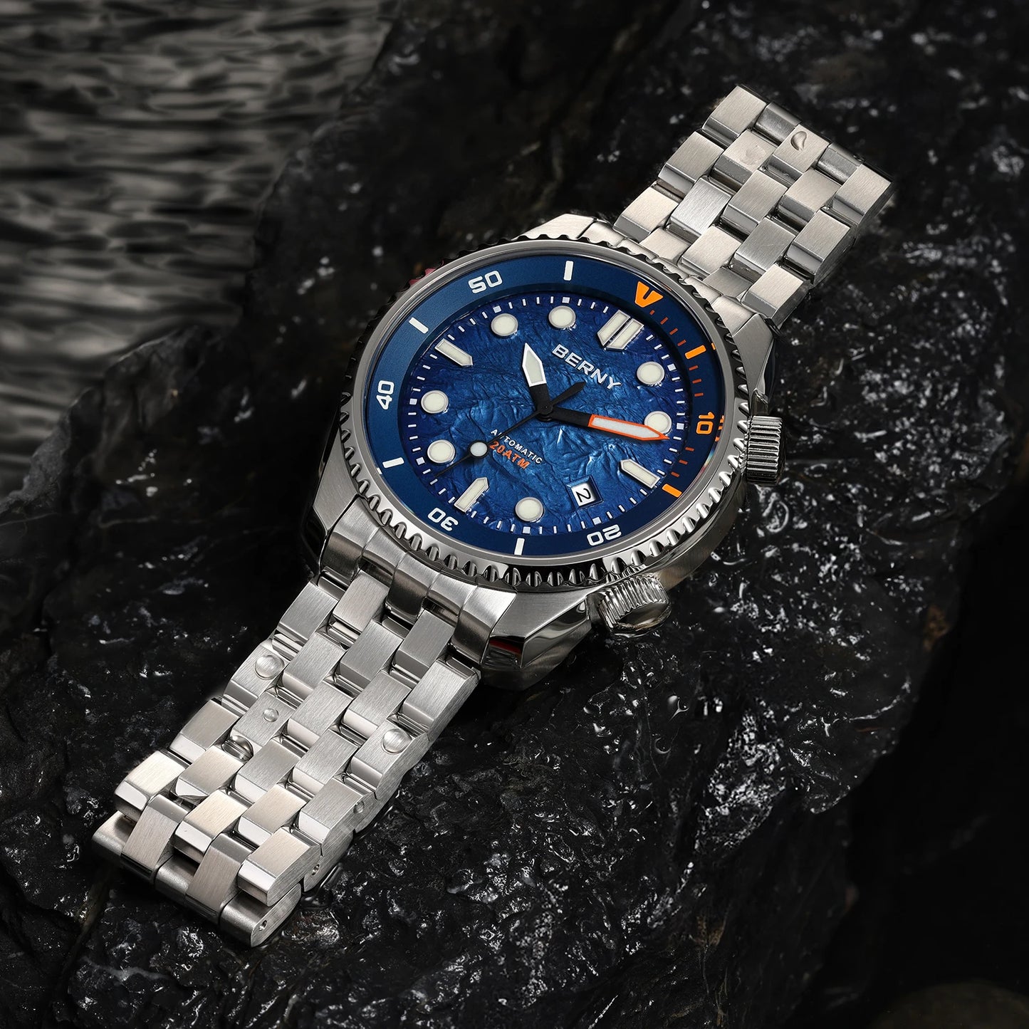 BERNY Diver Automatic Watches Men's Luxury Sapphire 316L Stainless Steel Mechanical Watch 42MM 200M Waterproof Diving Men's Watch