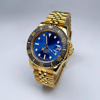 40mm Luxury Full Gold YM Automatic Watch, Ceramic Rotating Bezel, Super Luminous Display, Sapphire Glass for NH35mechanicalwatch