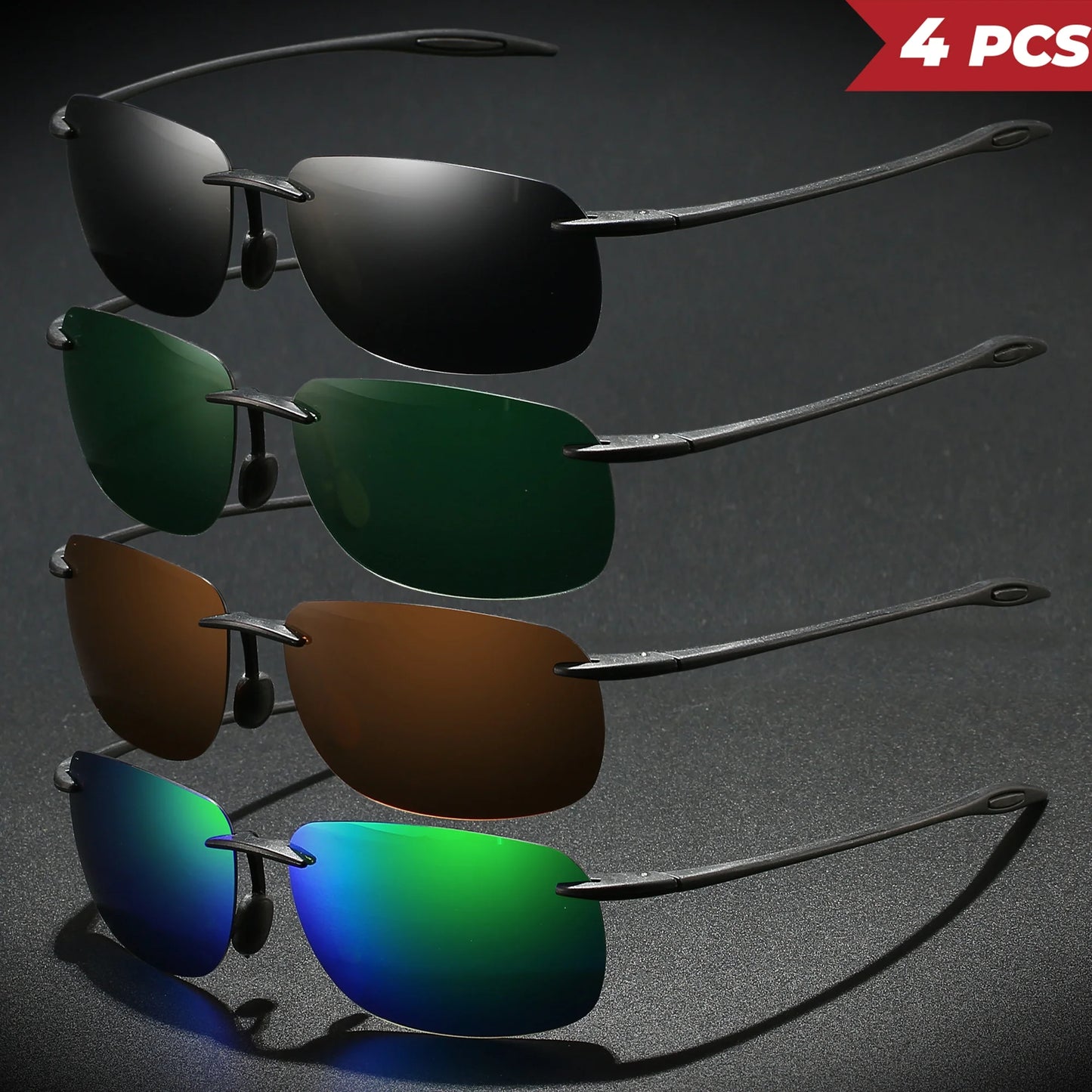 4PCS Ultra Light 11g TR90 Frameless Polarized Aviator Sunglasses - Flexible & Comfort Fit Unisex for Driving, Fishing, Outdoor