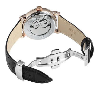 Montre mécanique automatique de luxe pour homme, signée par une grande marque, dotée d'un tourbillon, d'une phase de lune et de diamants – une montre-bracelet élégante.
